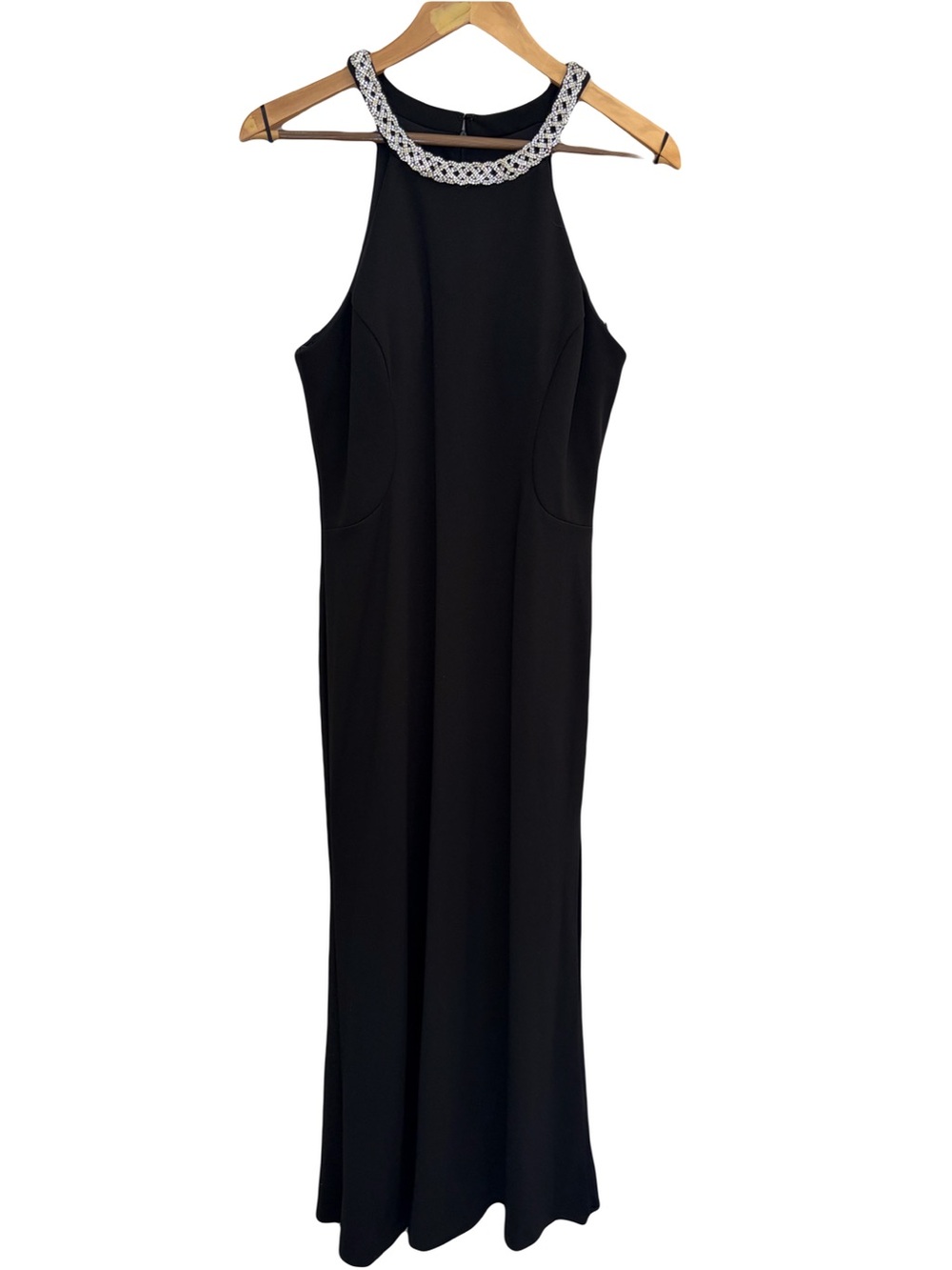 Nightway Black Halter Embellished Neckline Formal Evening Gown Size 12 Wedding